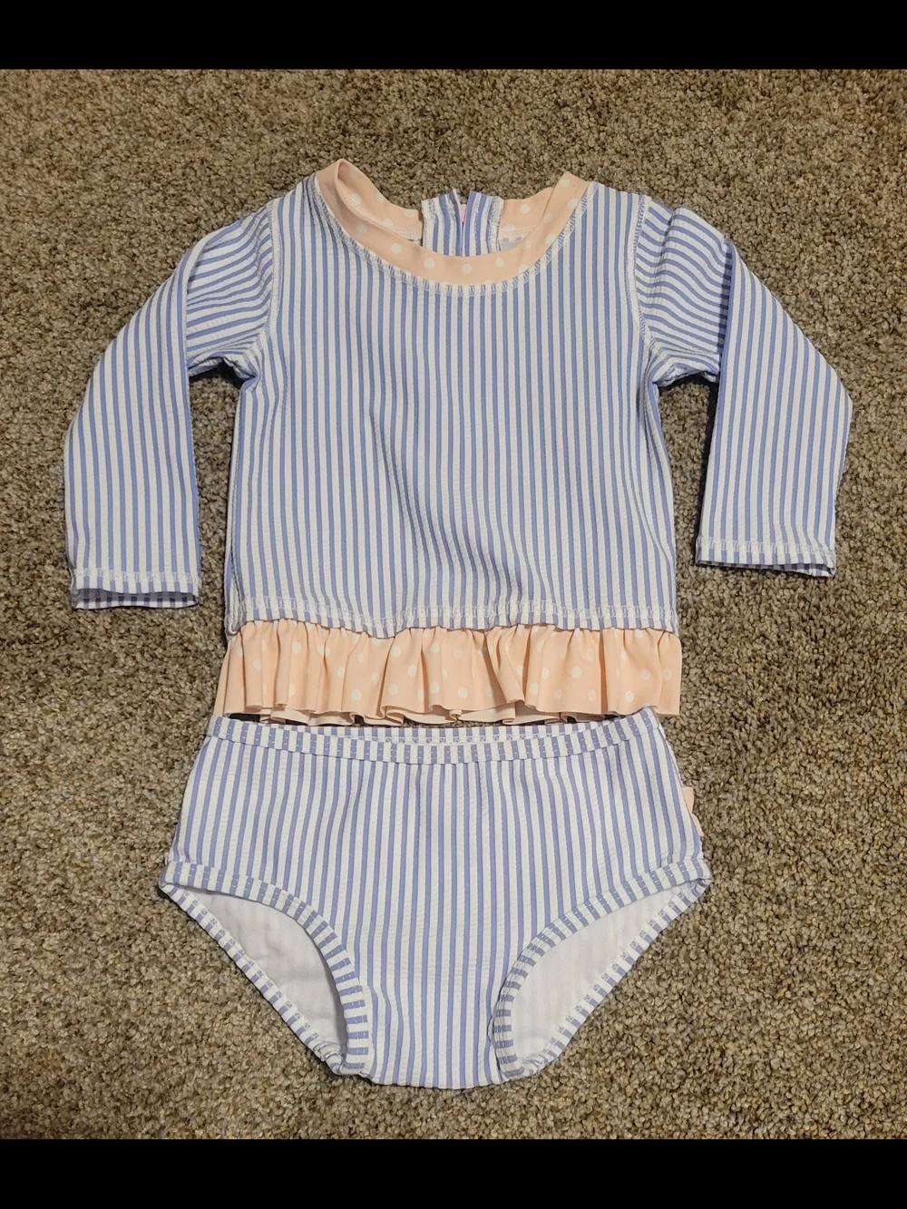 Girls' Blue Stripe & Pink Ruffle Rashguard Set
